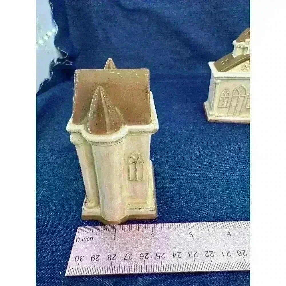 Vintage‎ Church Temple Religion Ceramic Salt & Pepper Shakers With Stand